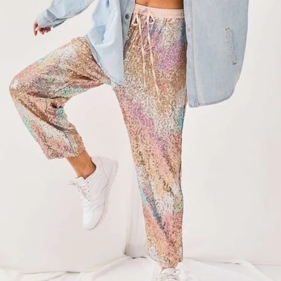 Main Strip Sequin Jogger Pants Size M - Picture 4 of 13